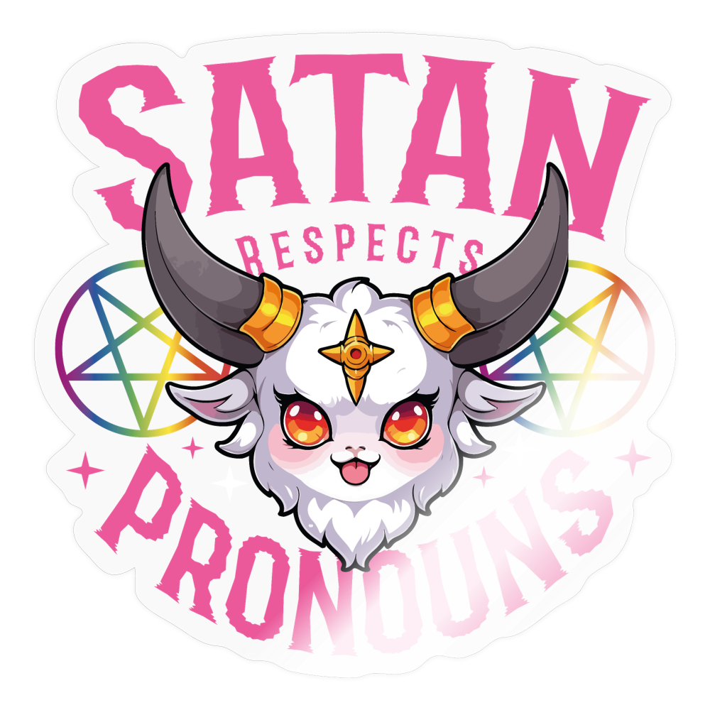 Satan Respects Pronouns Sticker (groß) - Transparent glänzend