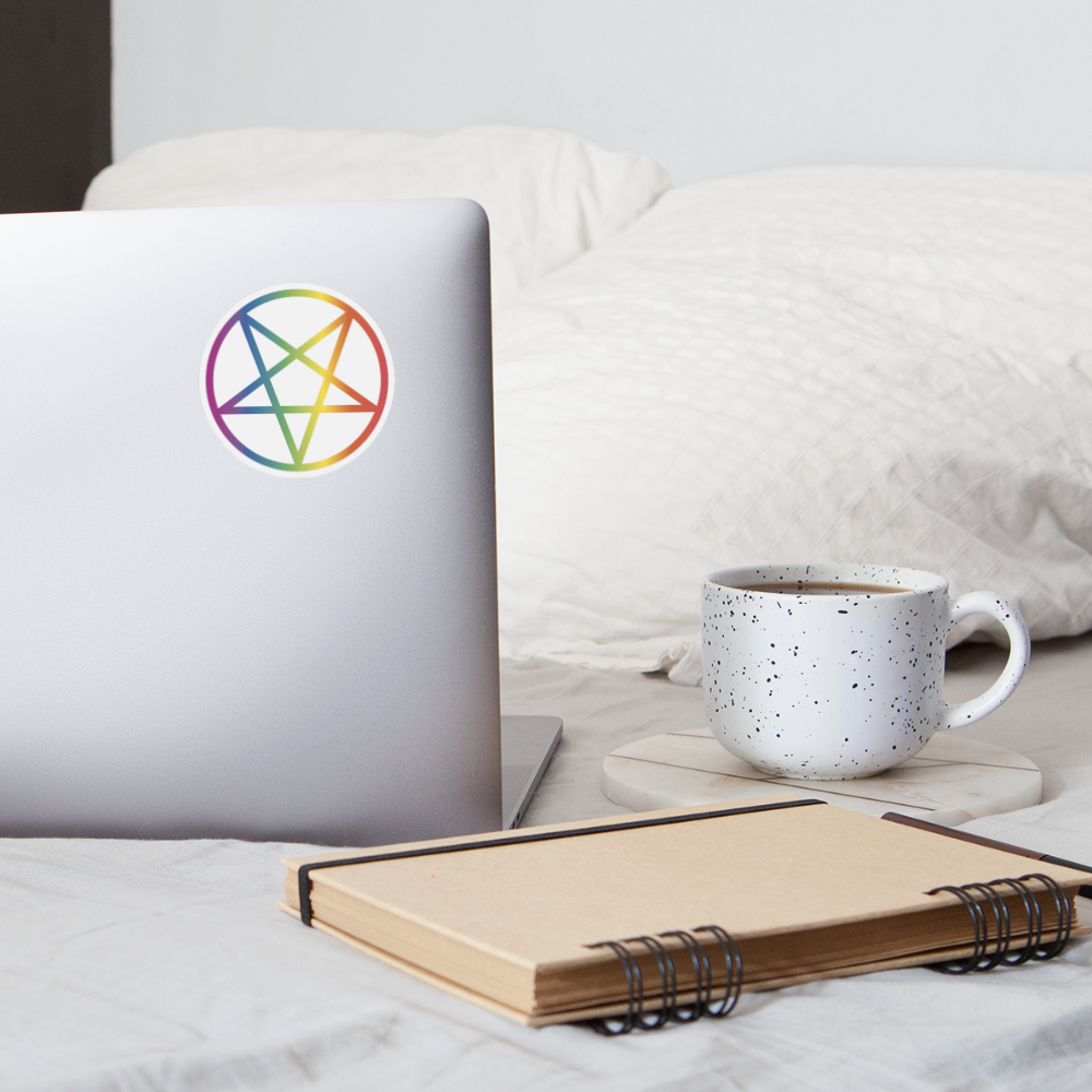 Regenbogen Pentagramm Sticker (groß) - Mattweiß