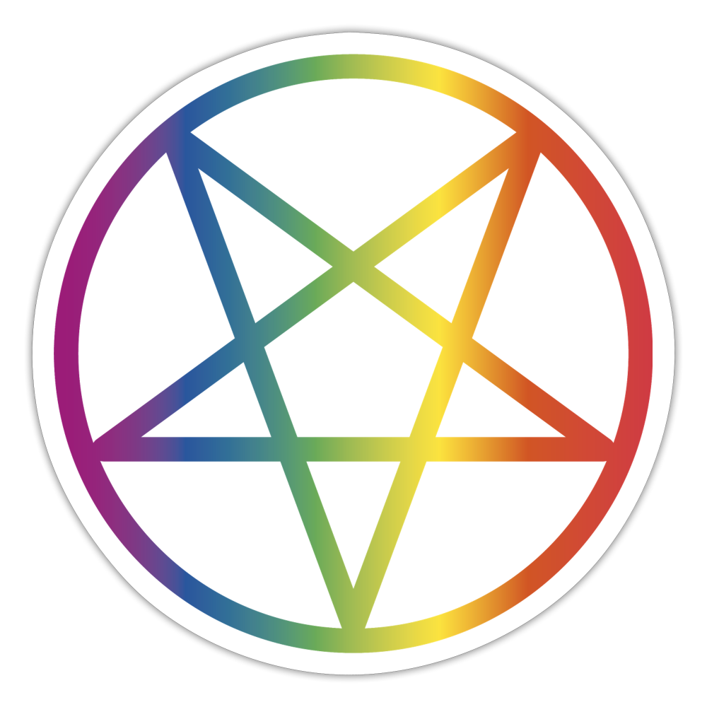 Regenbogen Pentagramm Sticker (groß) - Mattweiß