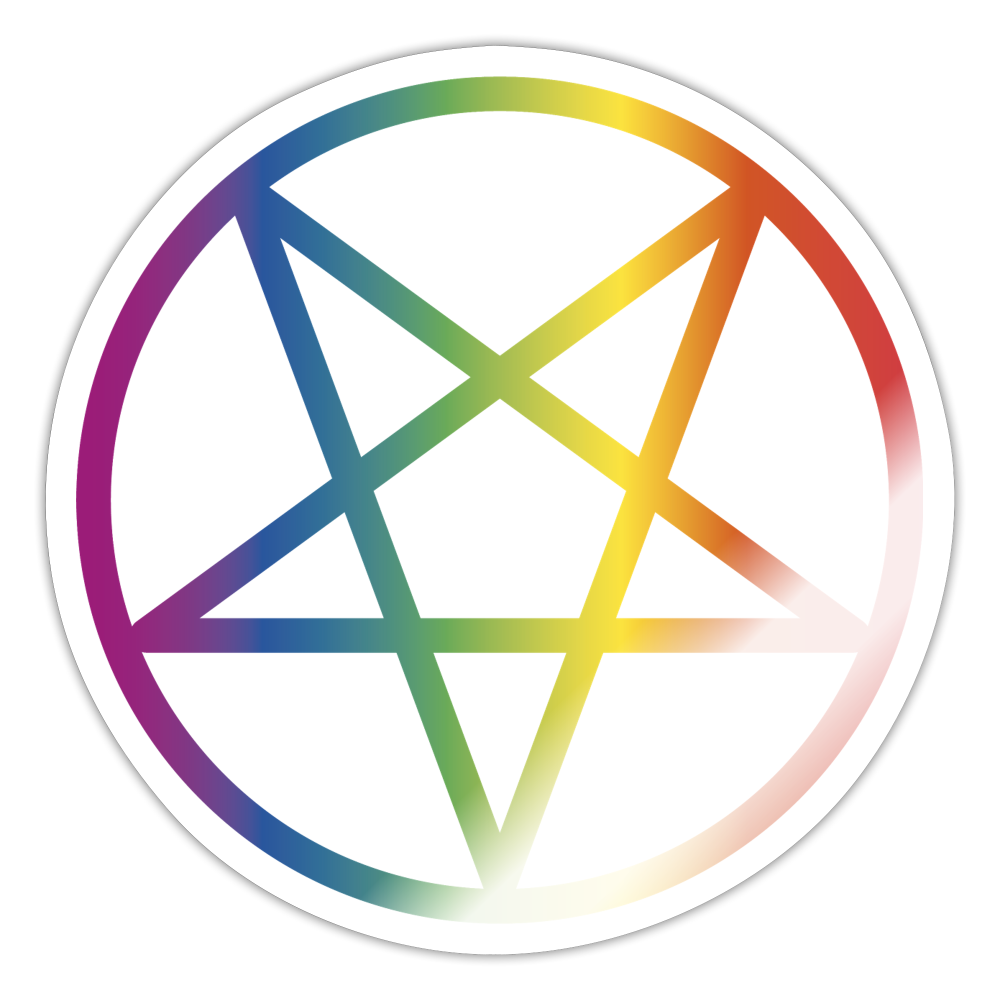 Regenbogen Pentagramm Sticker (groß) - Weiß glänzend