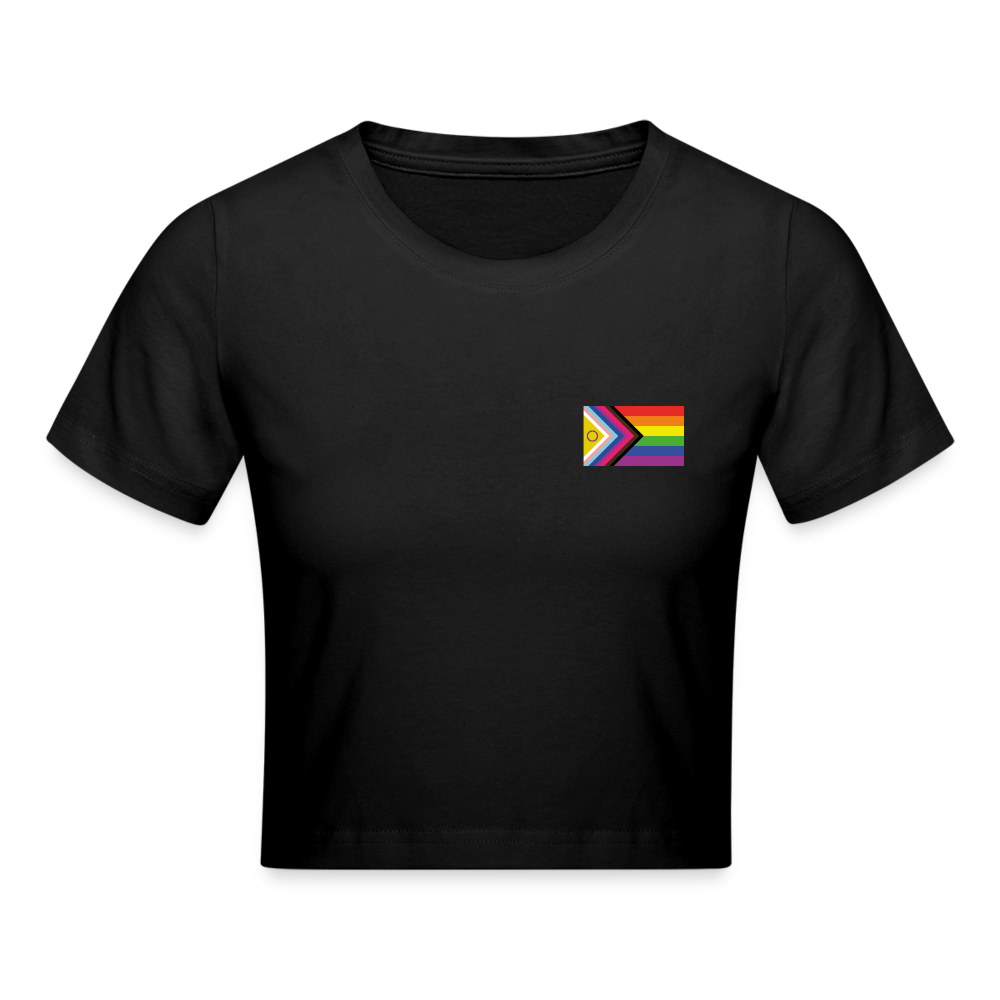 Bi+ Inklusive Progress Pride Flag Cropped T-Shirt - Schwarz