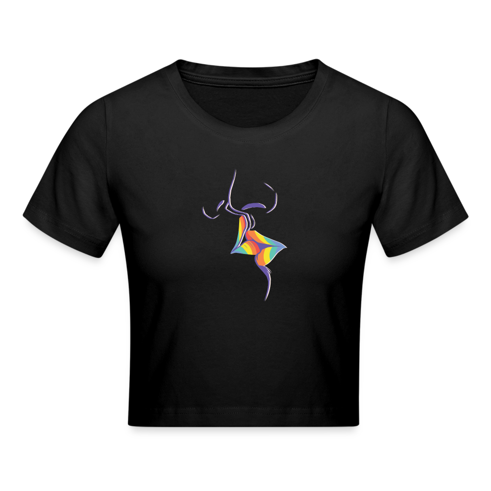 Regenbogenkuss Cropped T-Shirt - Schwarz